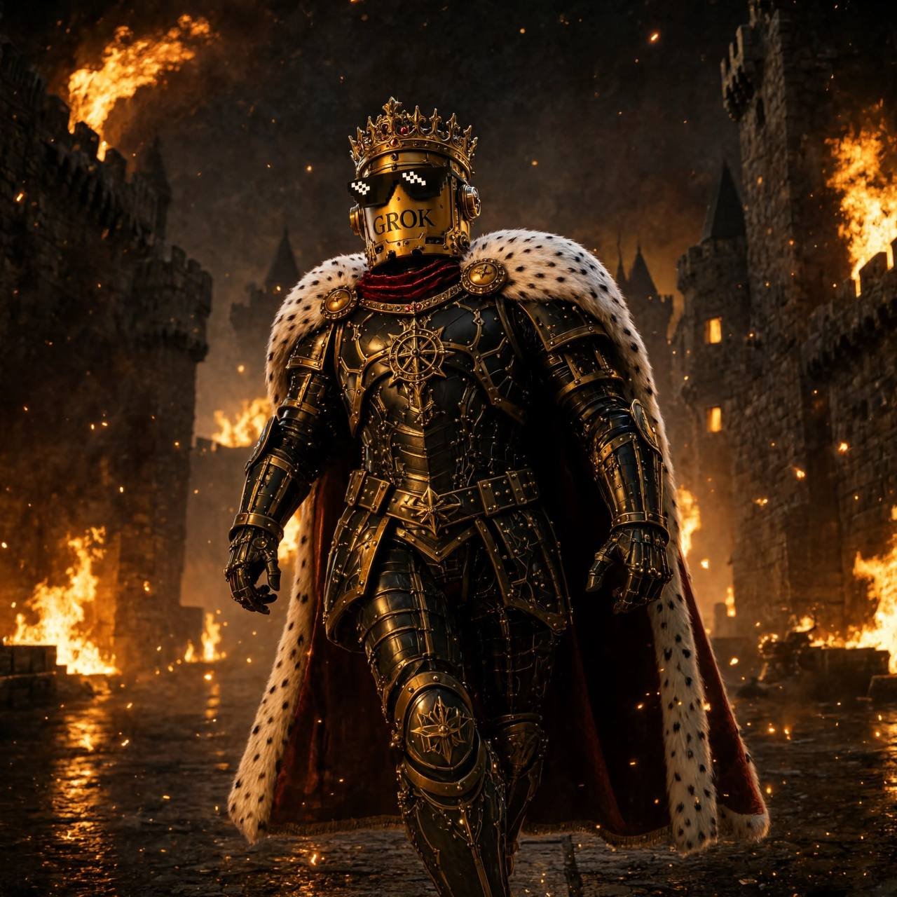 Grokius Maximus walking through a burning conquered castle